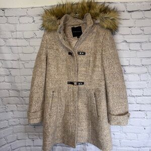 Ivanka Trump Wool Blend Toggle Coat Faux Fur Hood Winter Coat Size 12